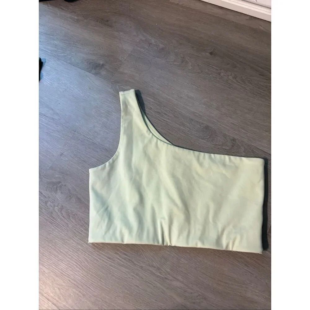 Girlfriend Collective One Shoulder Green Sports Bra Sz Medium